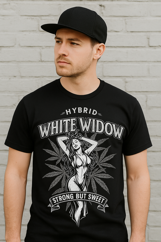 Seven Leaf White Widow Strain Black T-Shirt – Men’s